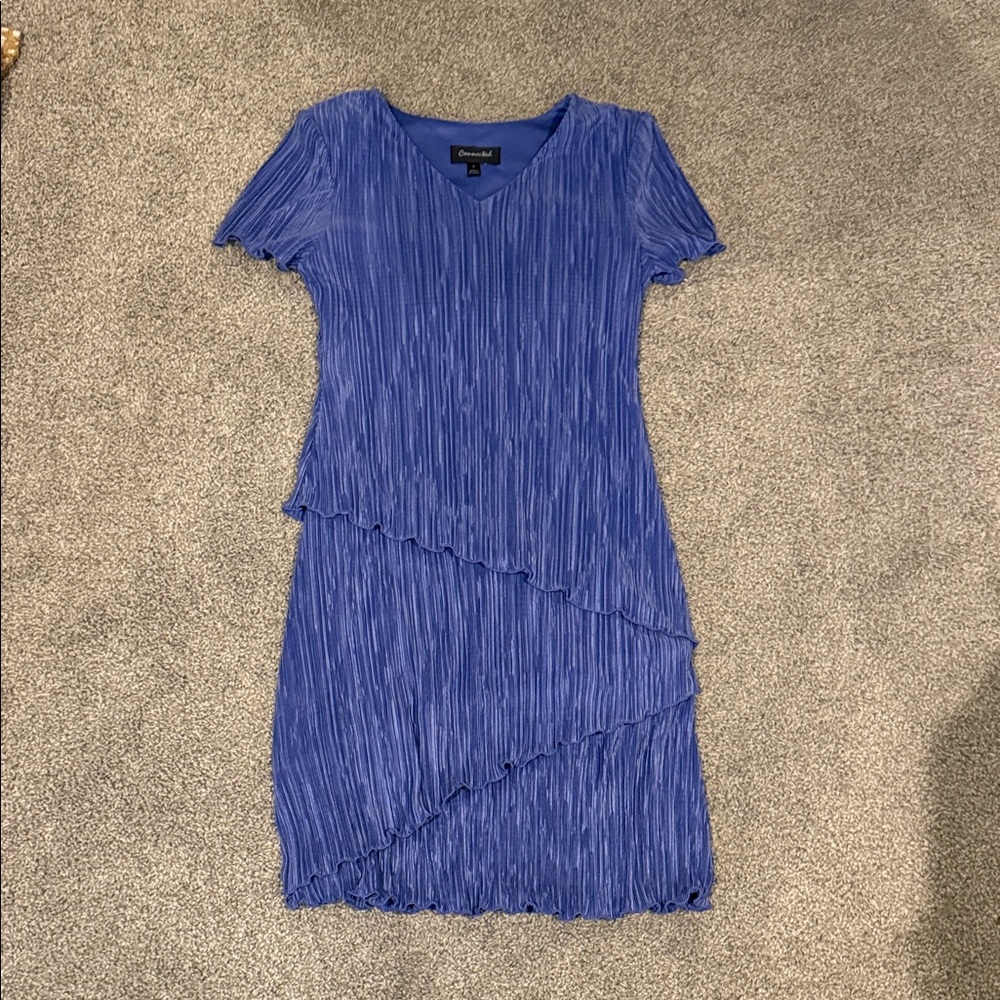 Connected Apparel Blue Textured Midi Dress
